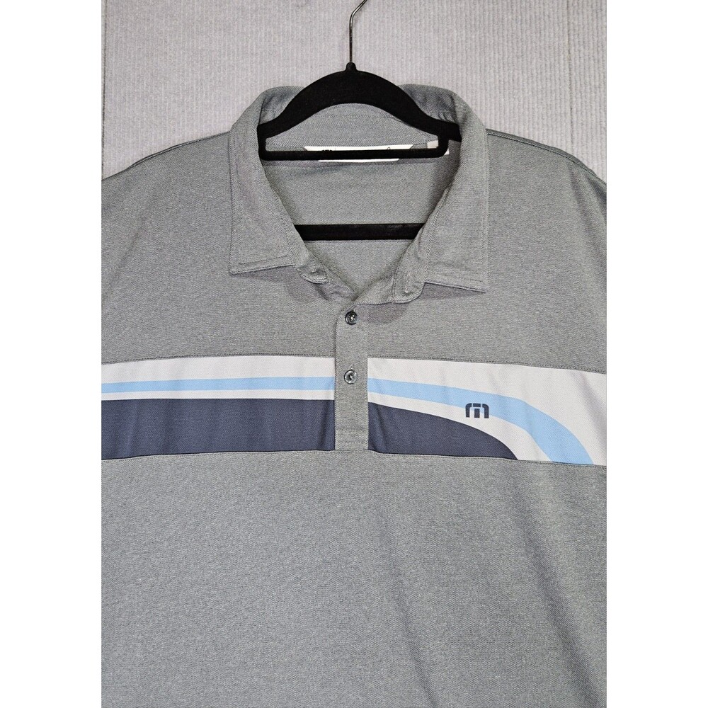 Travis Mathew Golf Polo Shirt Mens XL Gray Striped Performance Short Sleeve